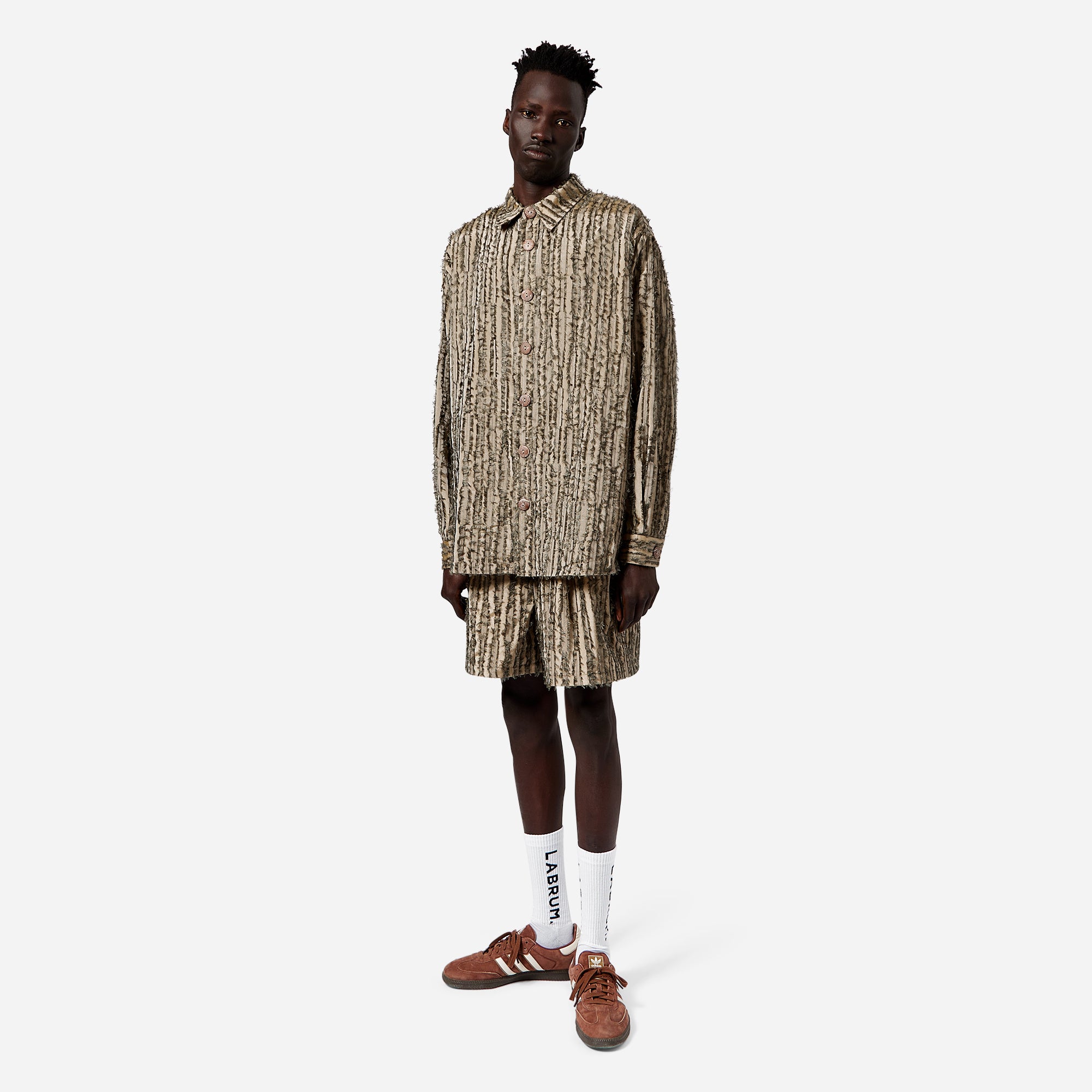 Olive Frayed Striped Shirt