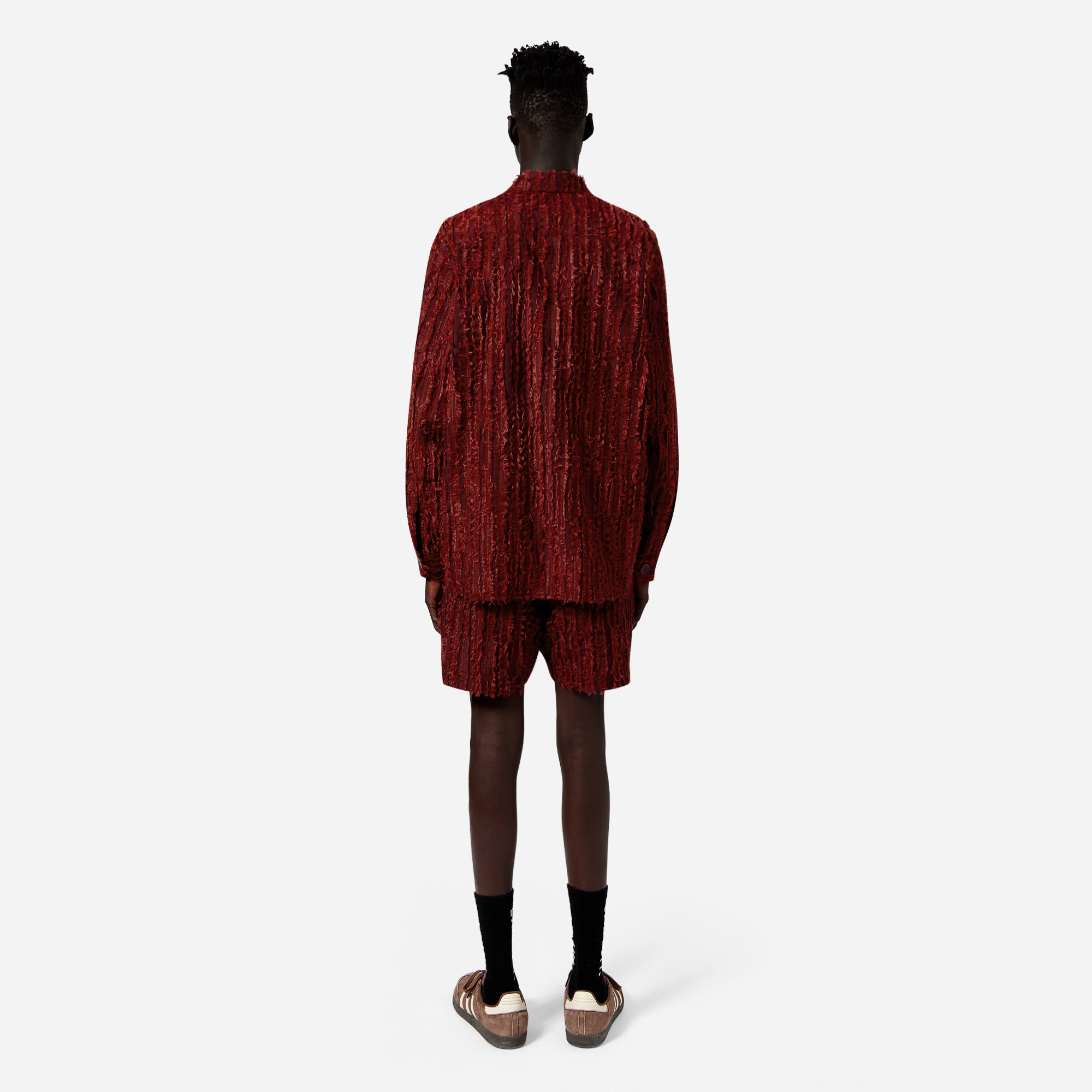 Burgundy Frayed Striped Shirt