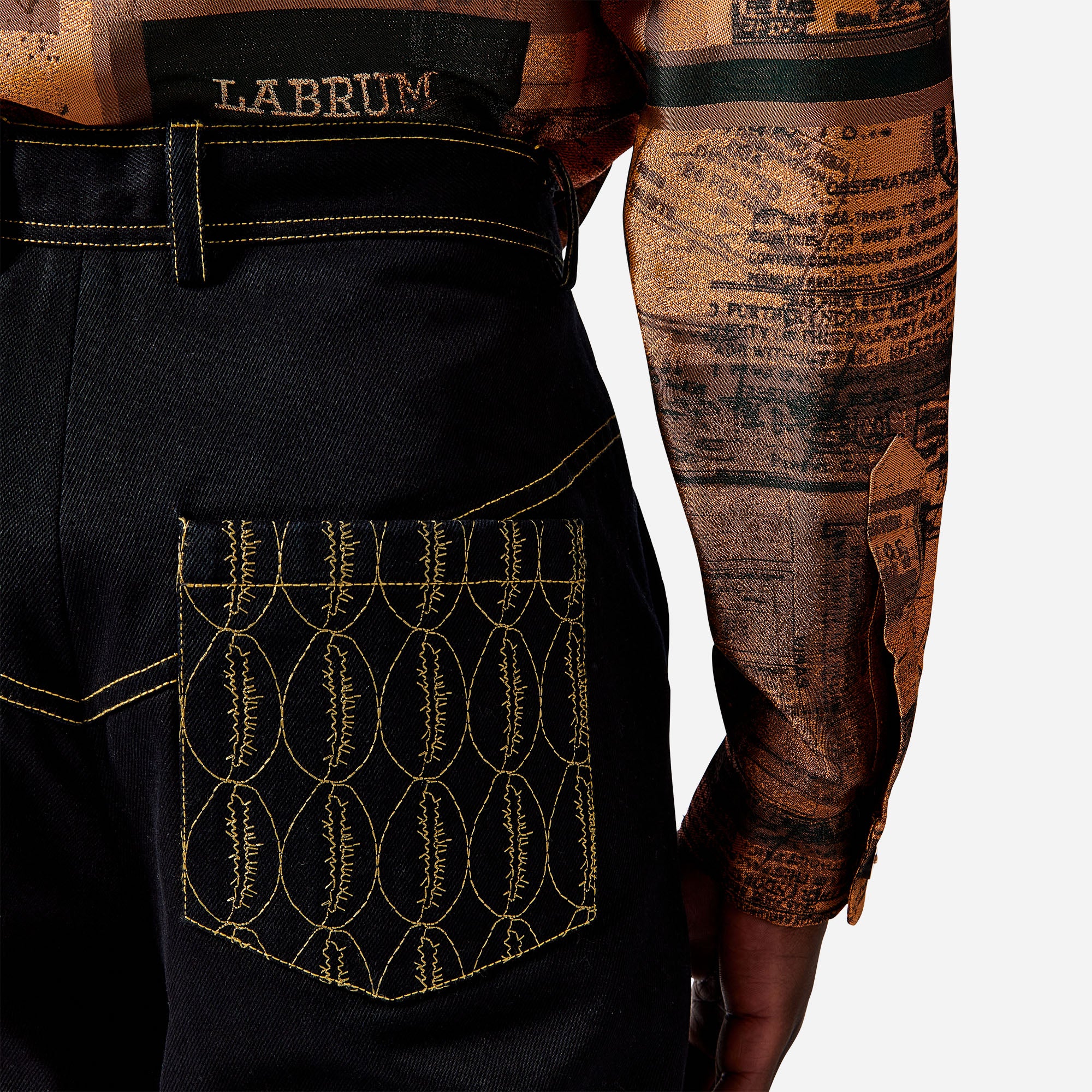Black Monogram Embroidered Denim Jeans
